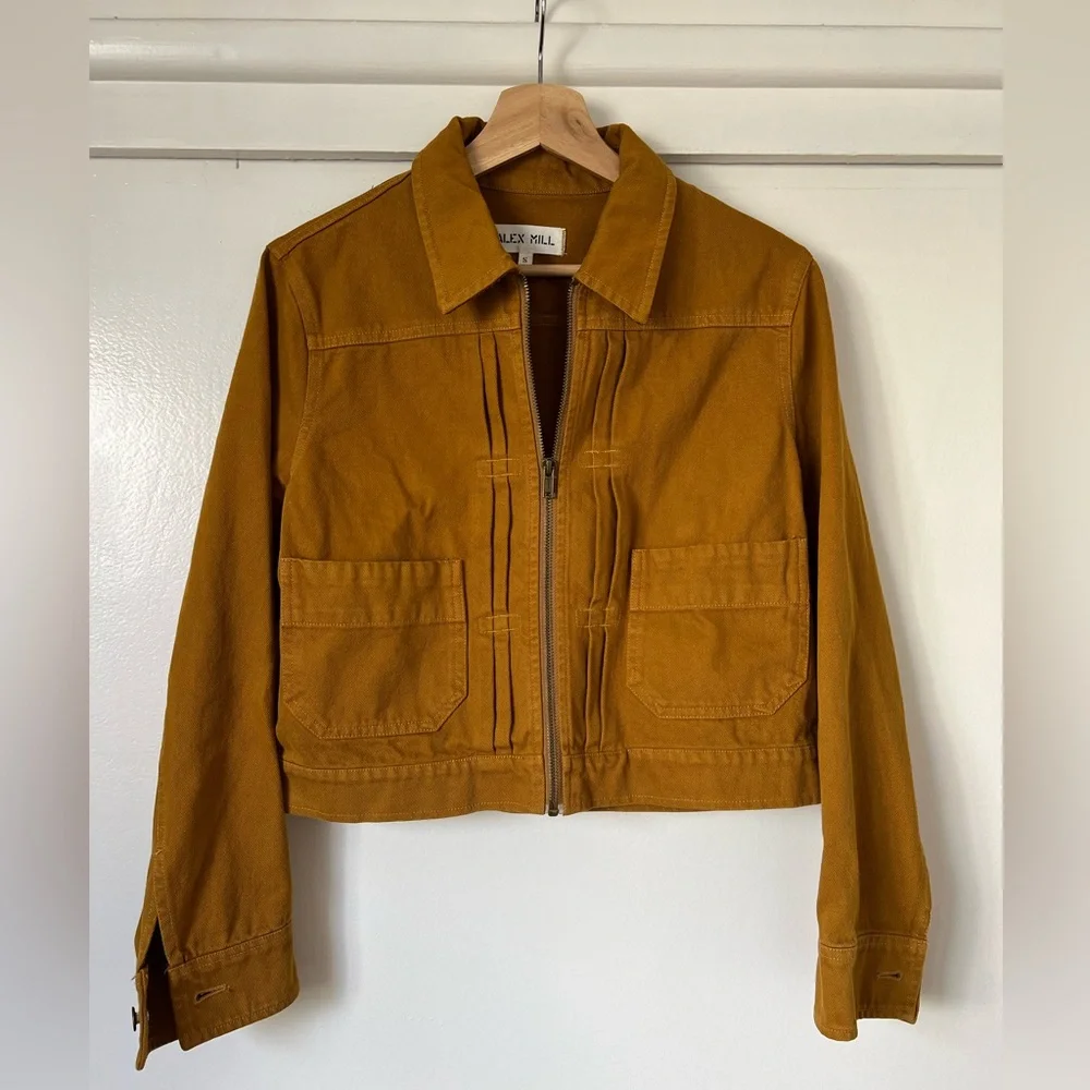 NWOT | Alex Mill Shrunken Zip Jacket in Recycled Denim Golden Khaki - Picture 6 of 11
